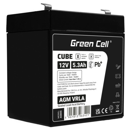 Batterie AGM Green Cell Pro 12V 5,3Ah - Rechargeable et Étanche