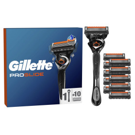 Gillette Rasoir Pour Hommes Proglide, 10 Recharges A 5 Lames, AUTHENTIQUES, Avec Bande Lubrifiante Avant Et Après Pour Un Rasage