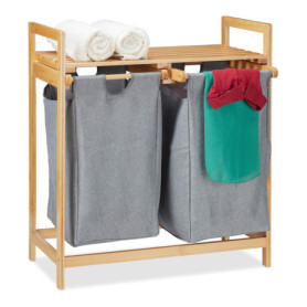 Panier à Linge en Bambou avec 2 Compartiments - 60L de Capacité
