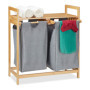 Panier à Linge en Bambou avec 2 Compartiments - 60L de Capacité