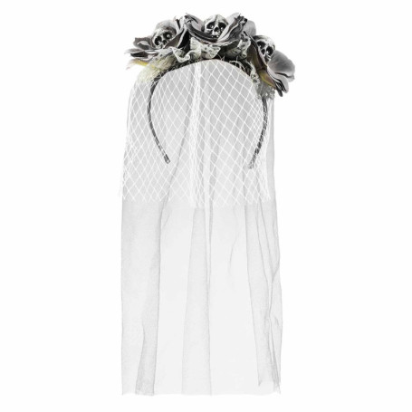 Serre-tête de mariée zombie avec voile et roses - Boland