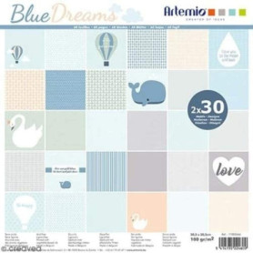 Bloc de Papiers Fantaisie Blue Dreams 30x30 cm - 60 Feuilles Multicolores