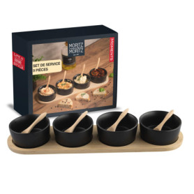 Ensemble de Bols de Service Noir avec Cuillère et Planche - Moritz & Moritz