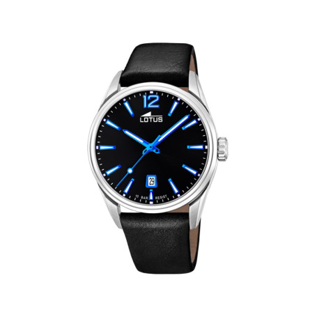 Montre Lotus Homme Chrono Acier Inoxydable et Cuir Noir