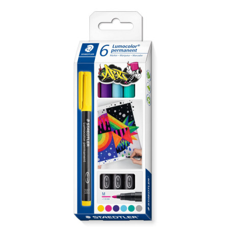 Set de 6 Feutres Permanents Staedtler Lumocolor - Pointe Moyenne 1 mm Assortis