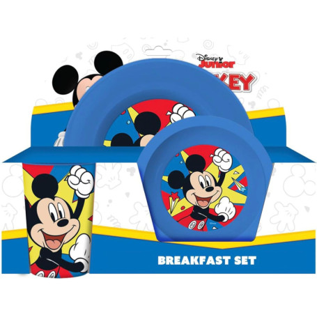 Set Repas Mickey 3 Pièces : Assiette Plate, Assiette Creuse et Verre