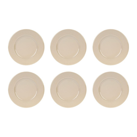 Lot de 6 Assiettes Plates Grain de Riz en Faïence Taupe - Ø 27 cm