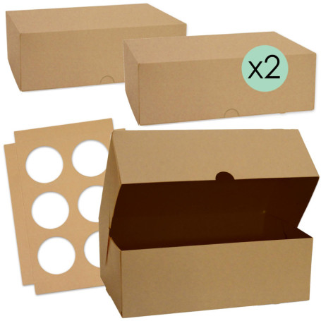 Lot de 2 Boîtes à Cupcakes en Carton Kraft - Transportez vos Délices