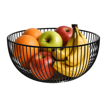 Porte-fruits rond en métal noir Agyo - Panier moderne pour cuisine - 25 cm