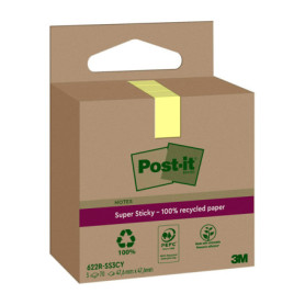 Post-it Notes Super Sticky Recyclés - Pack de 3 Blocs Jaune Canari