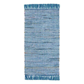 Tapis en Coton Frida - Tissé à la Main, Bleu, 60 x 120 cm