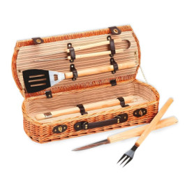 Zendea Sac à Outils de Barbecue en Osier avec 5 Accessoires - Kit Portable pour Camping et Pique-Nique