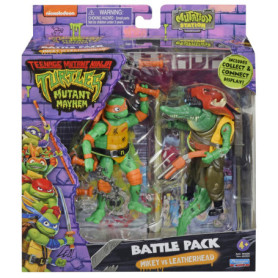 Figurines Tortues Ninja Michelangelo et Leatherhead - Pack de Combat