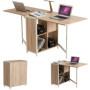 Bureau Pliable Extensible avec Bibliothèque 4 Compartiments - Beige