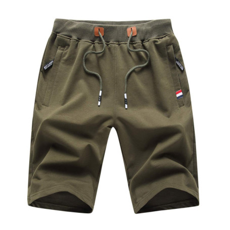 Short de Sport JustSun pour Homme en Coton avec Poches Zippées - Armée Verte