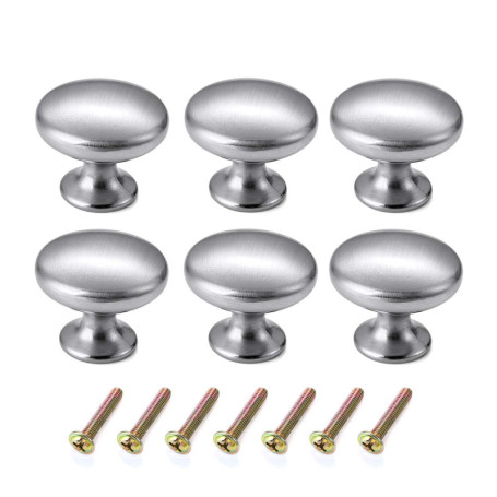 Set de 6 Boutons de Tiroir Ronds Argentés en Chrome Poli