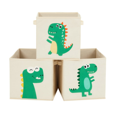 Lot de 3 Boîtes de Rangement Enfant Dinosaure - Organisateurs de Jouets Beige