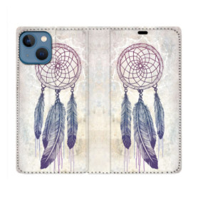 Housse en Cuir Portefeuille Zen pour iPhone 14 Pro - Attrape Rêve Blanc