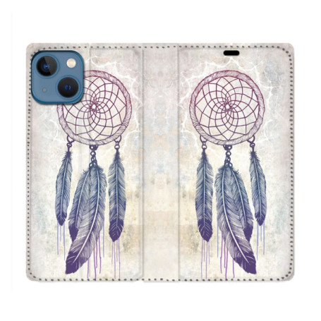 Housse en Cuir Portefeuille Zen pour iPhone 14 Pro - Attrape Rêve Blanc