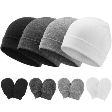 DRESHOW Bonnet et Moufles Bébé en Coton Doux - Set Naissance 0-6 Mois