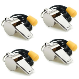 Pack de 4 Sifflets Arbitre en Acier Inoxydable avec Cordon - Ultra Sonore 130 dB