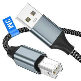 Câble Imprimante USB 2.0 3M Nylon Tressé - Compatible HP, Brother, Canon