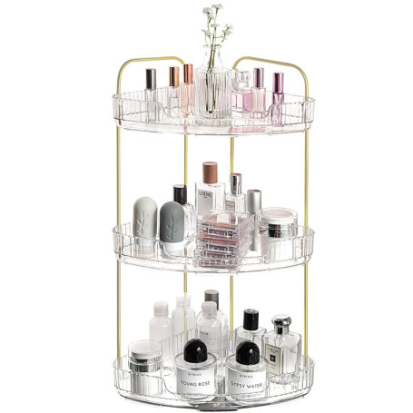 Organisateur de Maquillage Transparent à 3 Couches - Rangement Pratique pour Salle de Bain et Coiffeuse