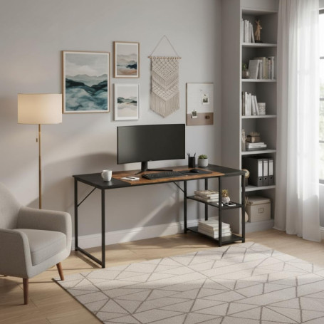Bureau HOMYLIN avec Étagères Noires - Station de Travail Compacte 140 cm 1 138,88 €