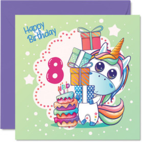 Carte d'anniversaire Licorne Magique pour Fille de 8 Ans