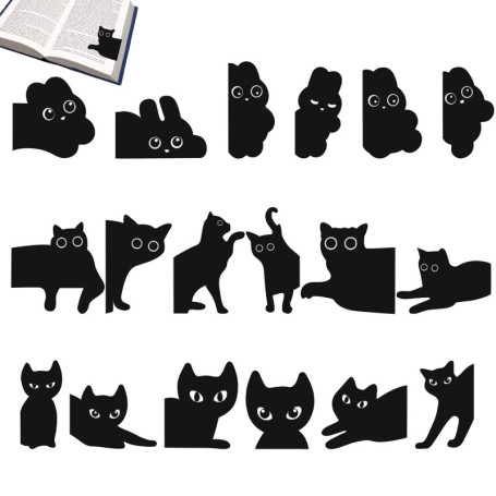 Ensemble de 18 Marque-Pages Magnétiques Chats Noirs