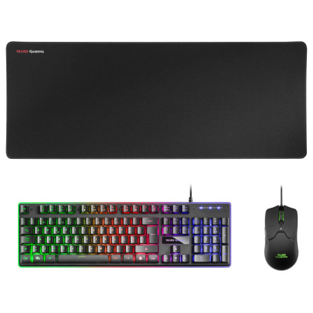 Kit Gaming Mars Gaming MCPX - Clavier Rétroéclairé, Souris 10000 DPI et Tapis XXL