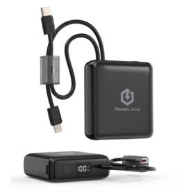 PowerLocus Batterie Externe 10000mAh avec Charge Rapide et Câble Intégré