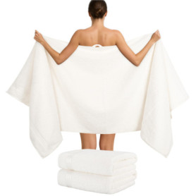 Lot de 2 Serviettes de Bain Extra Grandes en Coton 80x200 cm - Crème
