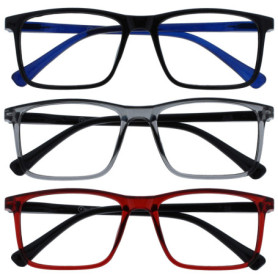 Pack de 3 Lunettes de Lecture Élégantes pour Hommes et Femmes - Noir, Gris, Rouge