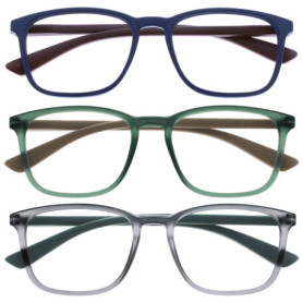 OPULIZE Max - Lunettes de Lecture Classiques - 3 Paires en Bleu, Vert et Gris