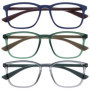 OPULIZE Max - Lunettes de Lecture Classiques - 3 Paires en Bleu, Vert et Gris