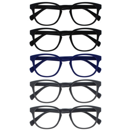 Pack de 5 Lunettes de Lecture Rétro Rondes - Noir, Bleu, Gris
