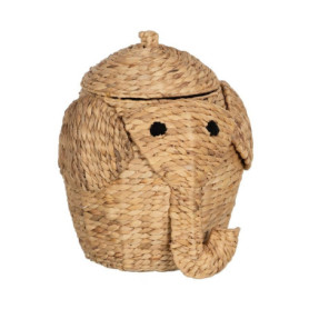 Panier Élégant Éléphant Noir et Beige en Fibre Naturelle - 38 x 38 x 42 cm