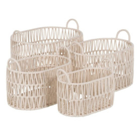 Ensemble de 4 paniers blancs en corde - 50 x 36 x 36 cm