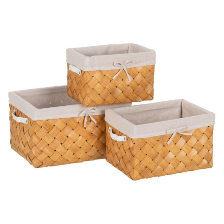 Ensemble de 3 paniers en bois naturel tissé - 39,5 x 30 x 24 cm