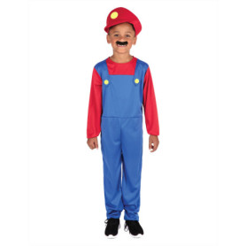 Costume de Super Plombier Bros pour Enfants avec Casquette et Moustache
