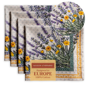 Maison d'Hermine Lot de 4 Serviettes de Table 100% Coton, carrées, réutilisables et lavables, pour Un Usage Quotidien, dîner, Ma