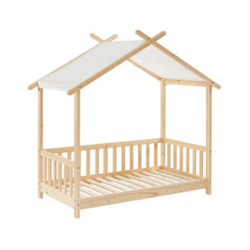 Lit Tente Enfant BAÏTA Tiny en Pin Massif 70x140 avec Sommier Inclus