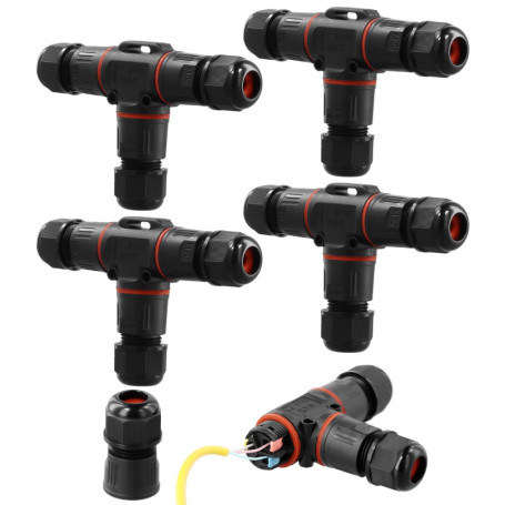 QWORK Lot de 4 Boîtes de Jonction Étanches IP68 - Connecteurs Câbles T 3 Voies