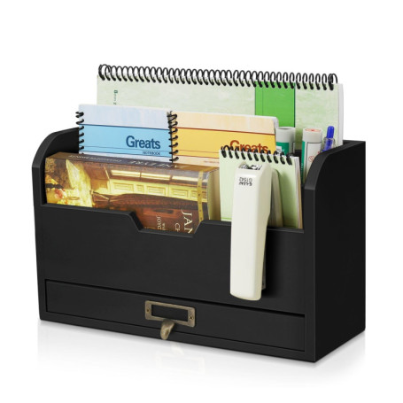 Organisateur de Bureau en Bois Rustique Flexzion – Rangement Pratique pour Courrier et Accessoires