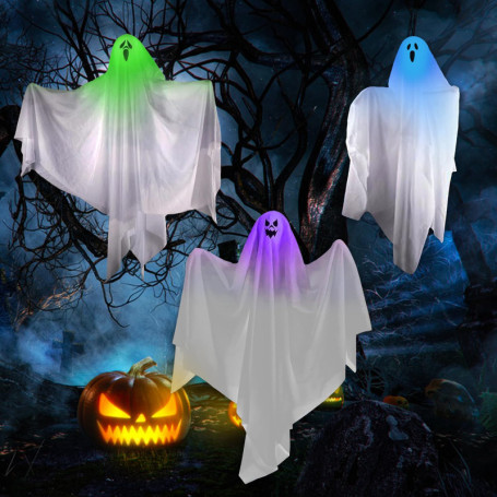 Décoration Halloween Fantôme Lumineux - 3 Pièces 75 cm pour Jardin