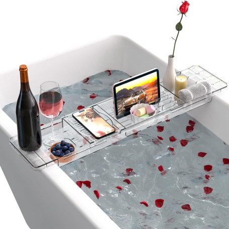 Plateau de Baignoire Réglable Transparent avec Support iPad