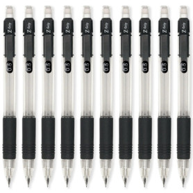 Lot de 10 Porte-mines Rétractables Zebra Z-Grip - Noir et Transparent, Mine HB 0,5 mm