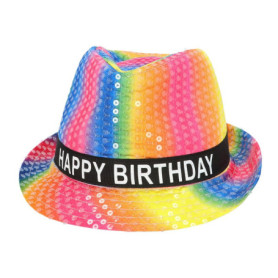 Chapeau d'Anniversaire Multicolore avec Paillettes - Happy Birthday