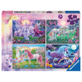 Puzzle Magique des Unicornios - 4 x 100 Pièces